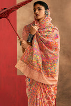 Delectable Peach Pashmina Saree With Panache Blouse Piece