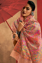 Delectable Peach Pashmina Saree With Panache Blouse Piece