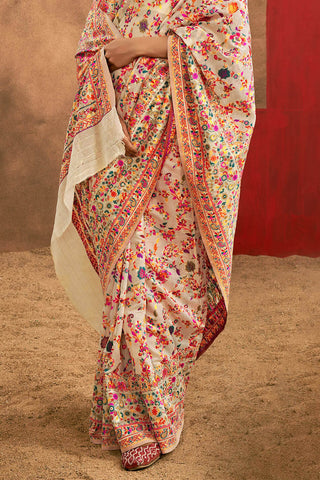 Rhapsodic Beige Pashmina Saree With Glorious Blouse Piece