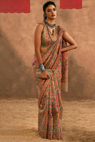 Exceptional Grey Pashmina Saree With Splendorous Blouse Piece
