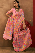 Desiring Pink Pashmina Saree With Mesmeric Blouse Piece
