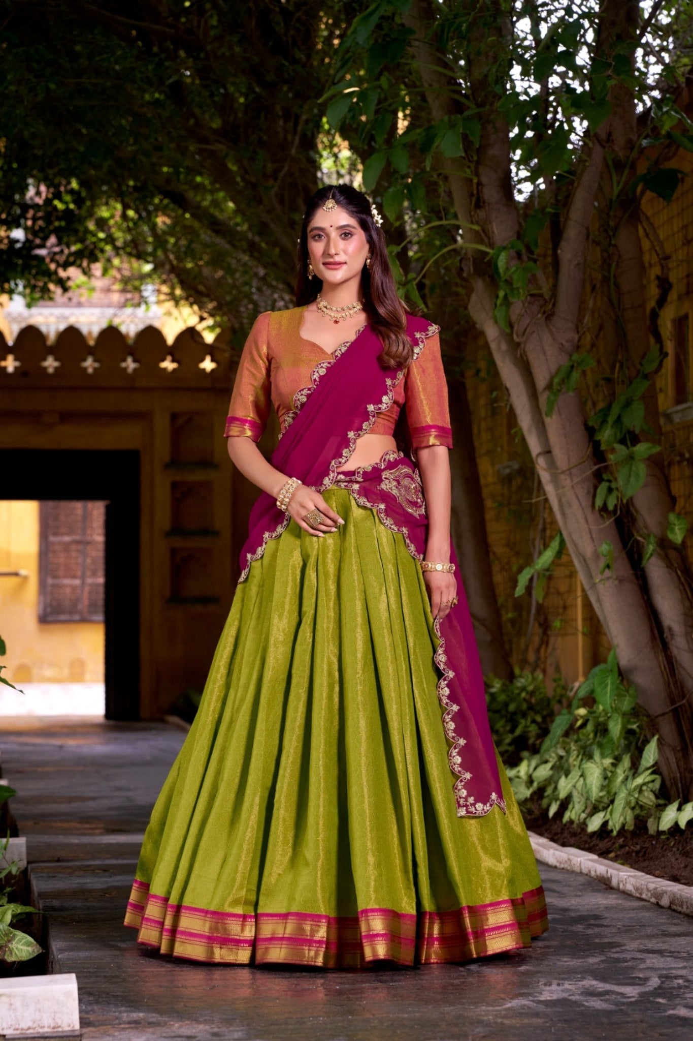 South Indian Style Kanchipuram Silk Lehenga Choli