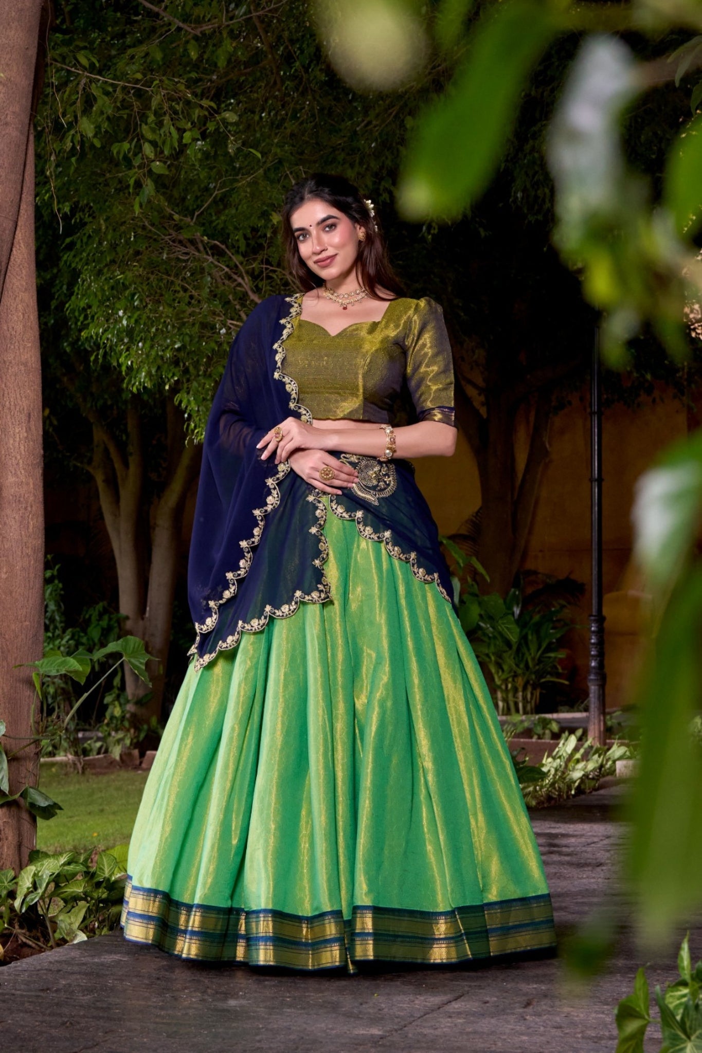South Indian Style Kanchipuram Silk Lehenga Choli