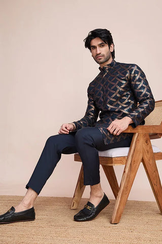 Elegant Navy Blue Color Silk Kurta with Heavy Thread & Hand Work