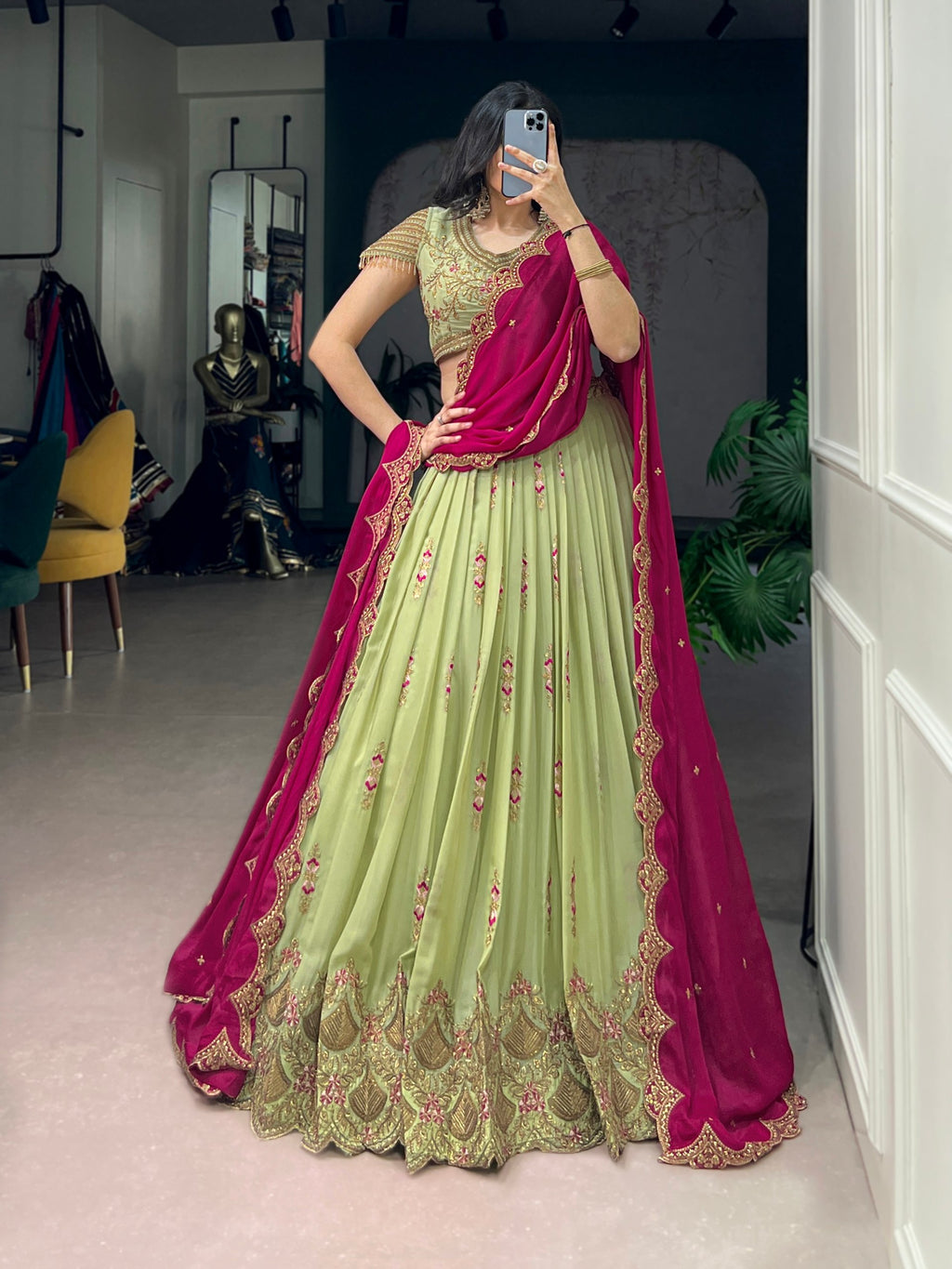 Luxury Star Georgette Zari Sequins Embroidered Lehenga Choli
