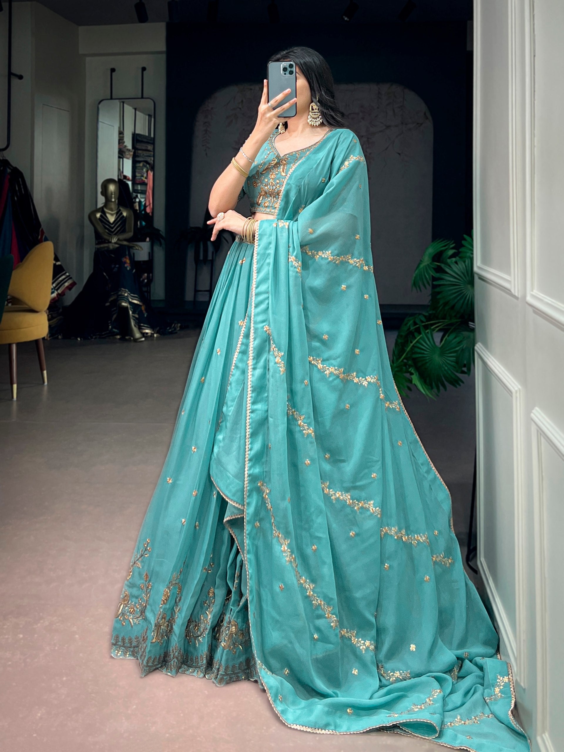Luxury Star Georgette Zari Sequins Embroidered Lehenga Choli
