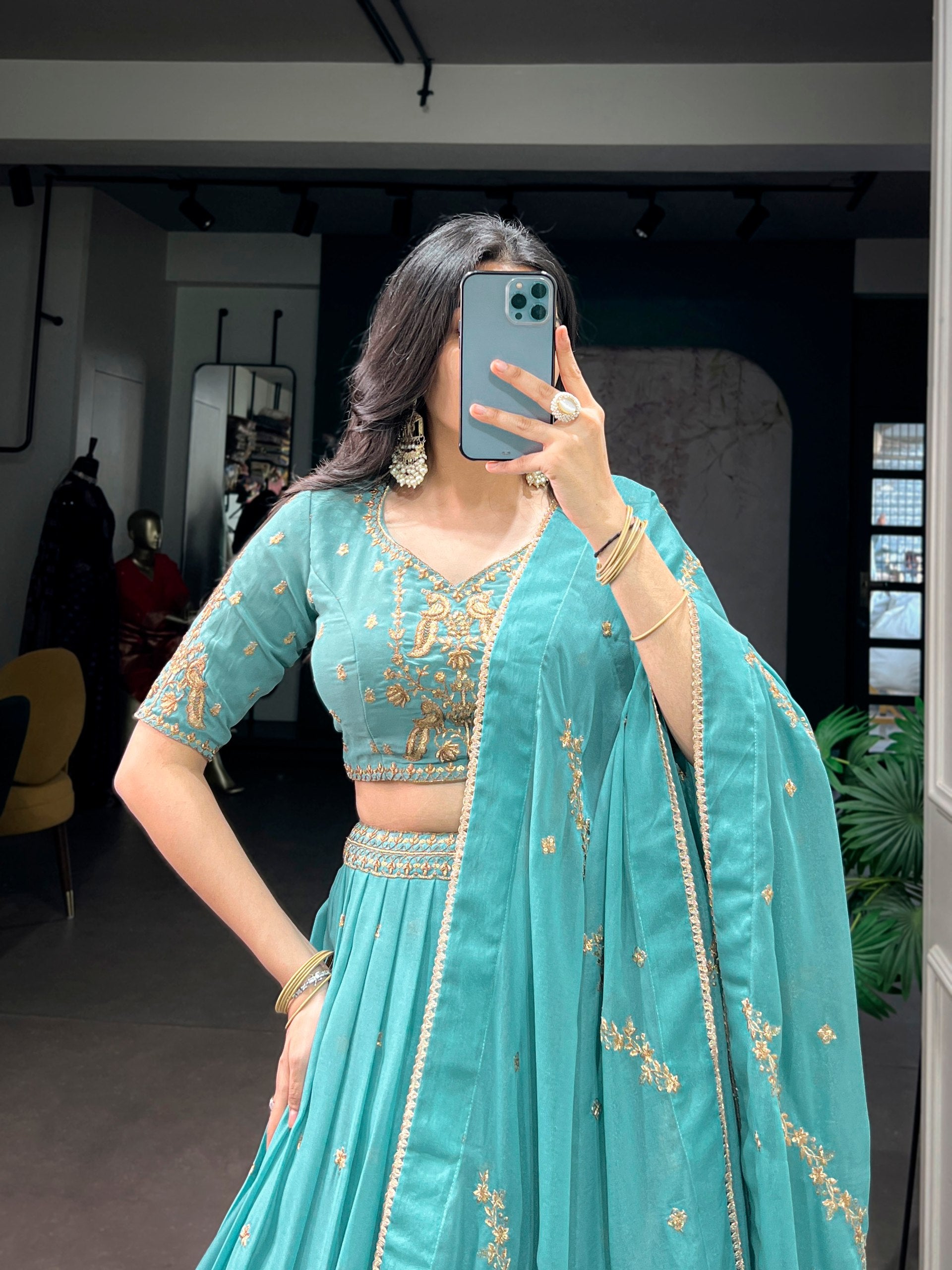 Luxury Star Georgette Zari Sequins Embroidered Lehenga Choli
