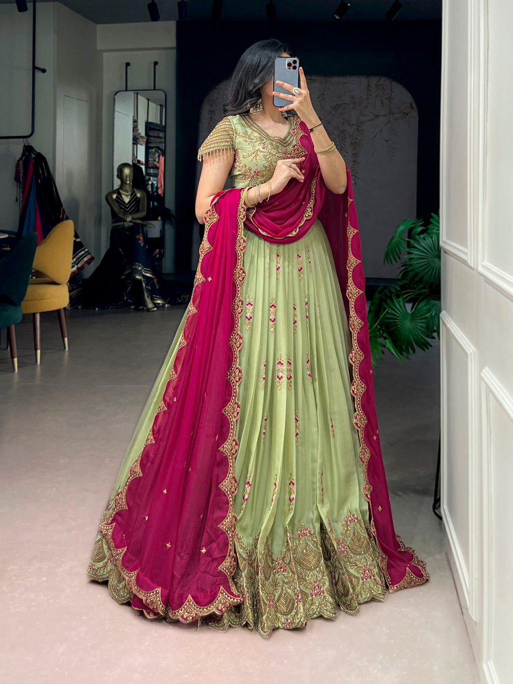 Luxury Star Georgette Zari Sequins Embroidered Lehenga Choli
