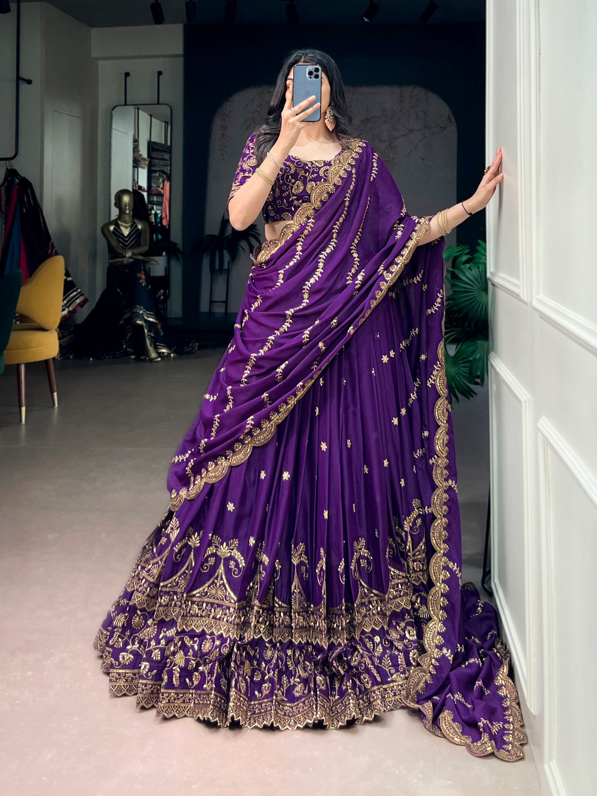 Luxury Star Georgette Zari Sequins Embroidered Lehenga Choli
