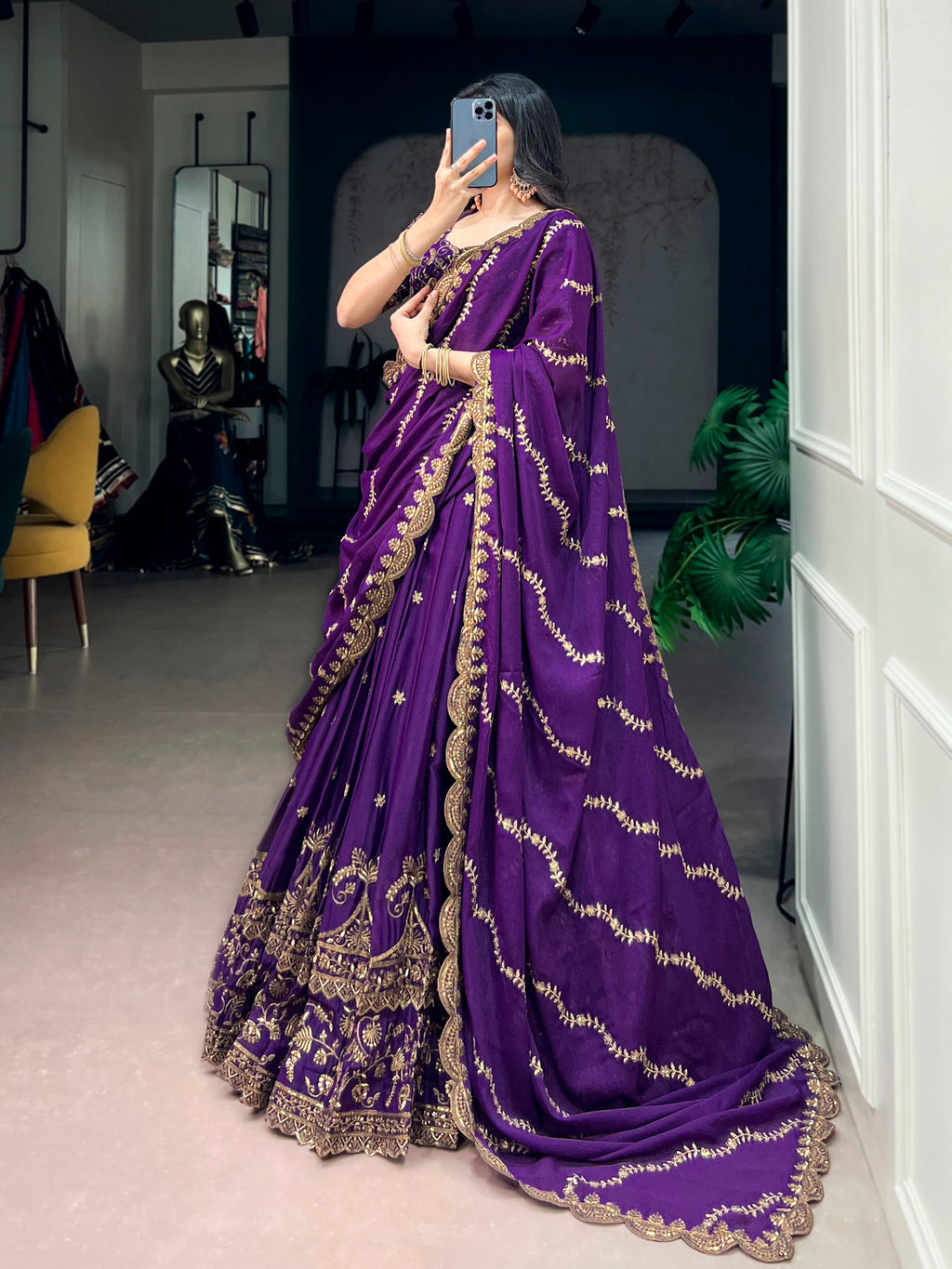 Luxury Star Georgette Zari Sequins Embroidered Lehenga Choli
