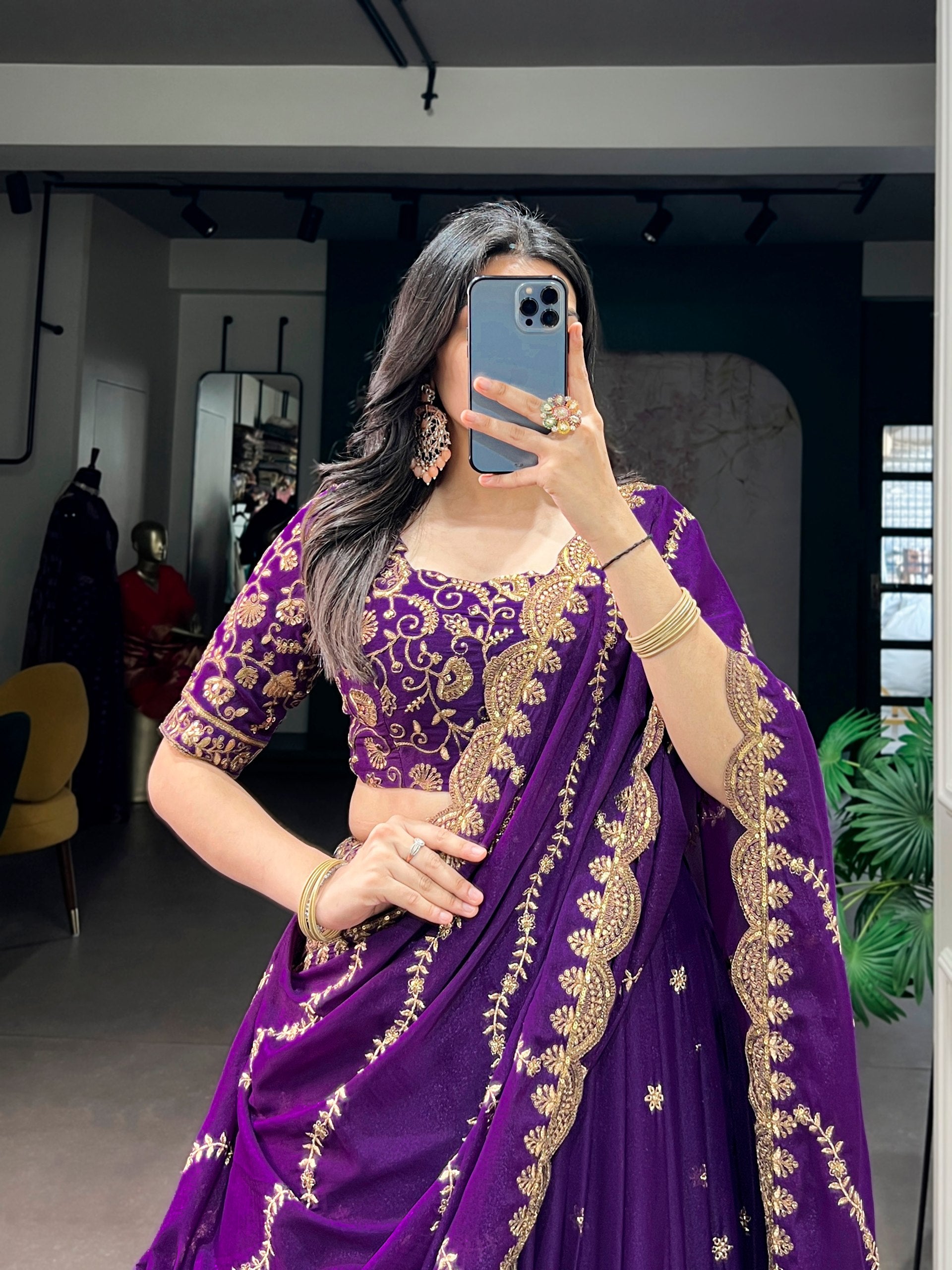 Luxury Star Georgette Zari Sequins Embroidered Lehenga Choli
