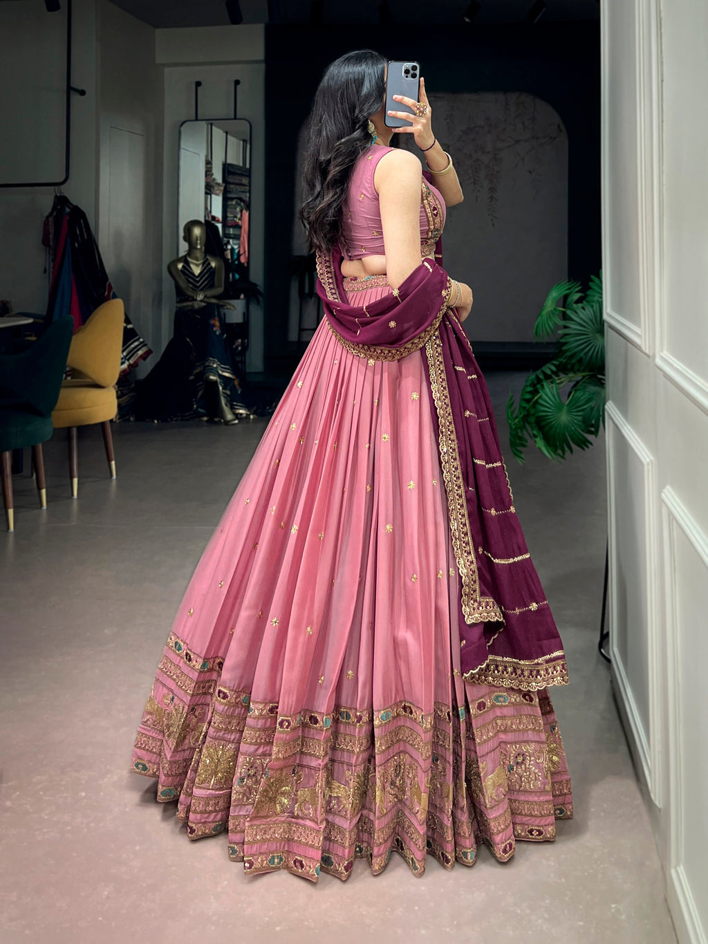 Luxury Star Georgette Zari Sequins Embroidered Lehenga Choli
