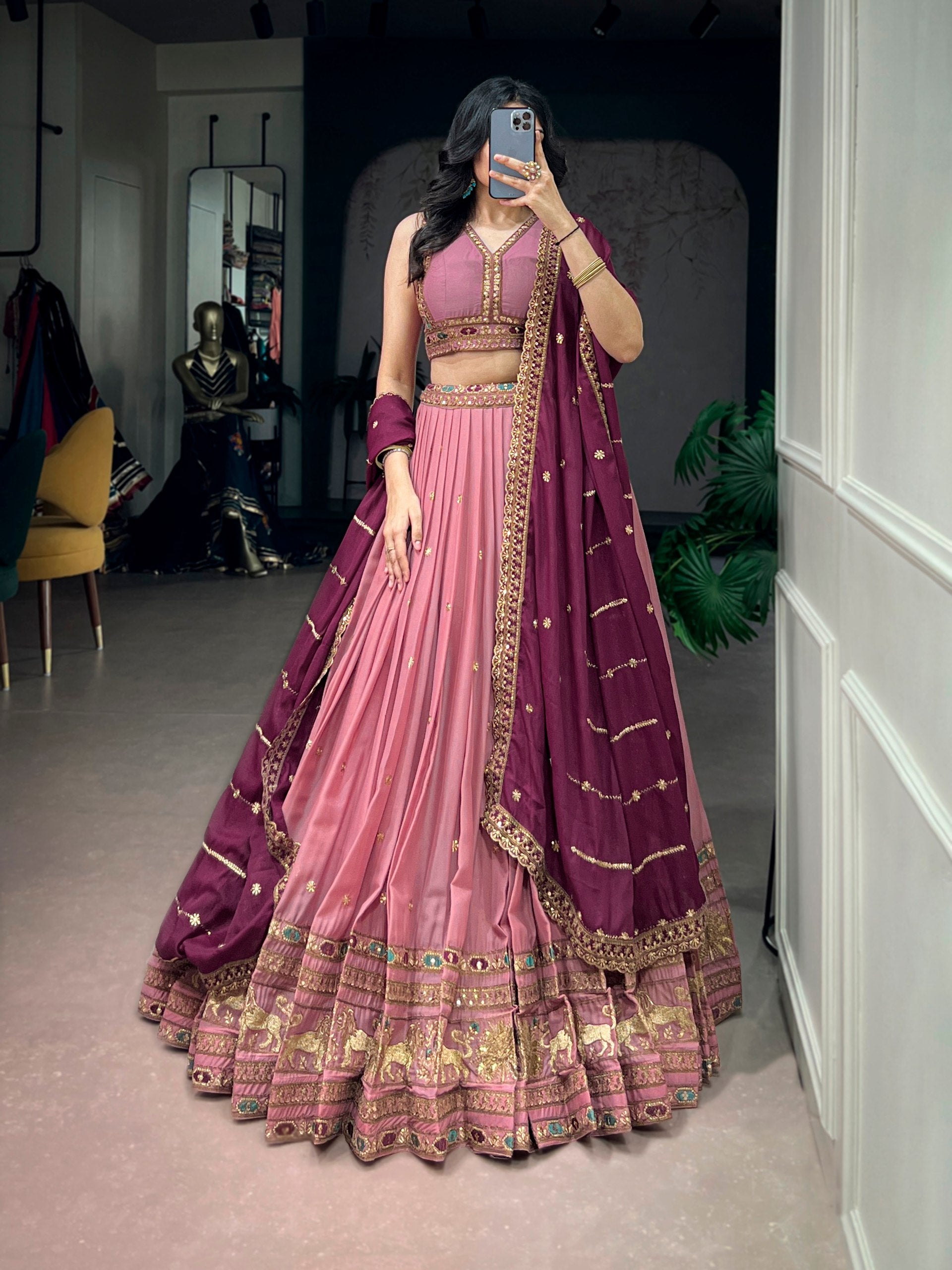 Luxury Star Georgette Zari Sequins Embroidered Lehenga Choli
