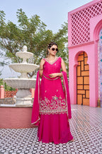 Elegant Star Georgette Kurti Palazzo Set with Embroidered Dupatta
