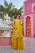 Elegant Star Georgette Kurti Palazzo Set with Embroidered Dupatta