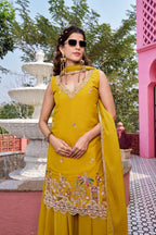 Elegant Star Georgette Kurti Palazzo Set with Embroidered Dupatta