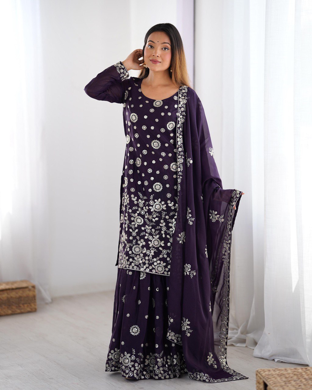 Fancy Star Georgette Silk with thread & Sequence Work Fancy Suit Set
