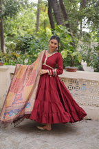 Beautiful Frill Stitching Designer Festival And Wedding Gown And Dupatta Set