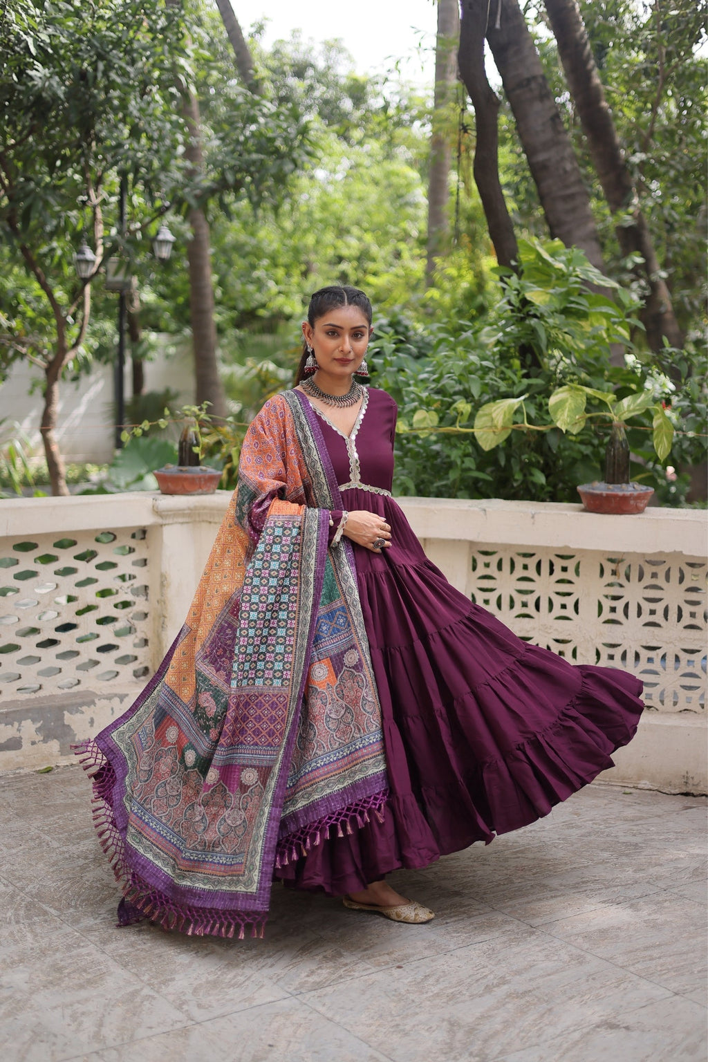 Beautiful Frill Stitching Designer Festival And Wedding Gown And Dupatta Set