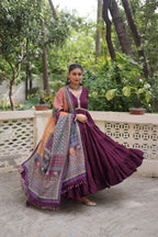 Beautiful Frill Stitching Designer Festival And Wedding Gown And Dupatta Set