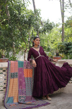 Beautiful Frill Stitching Designer Festival And Wedding Gown And Dupatta Set