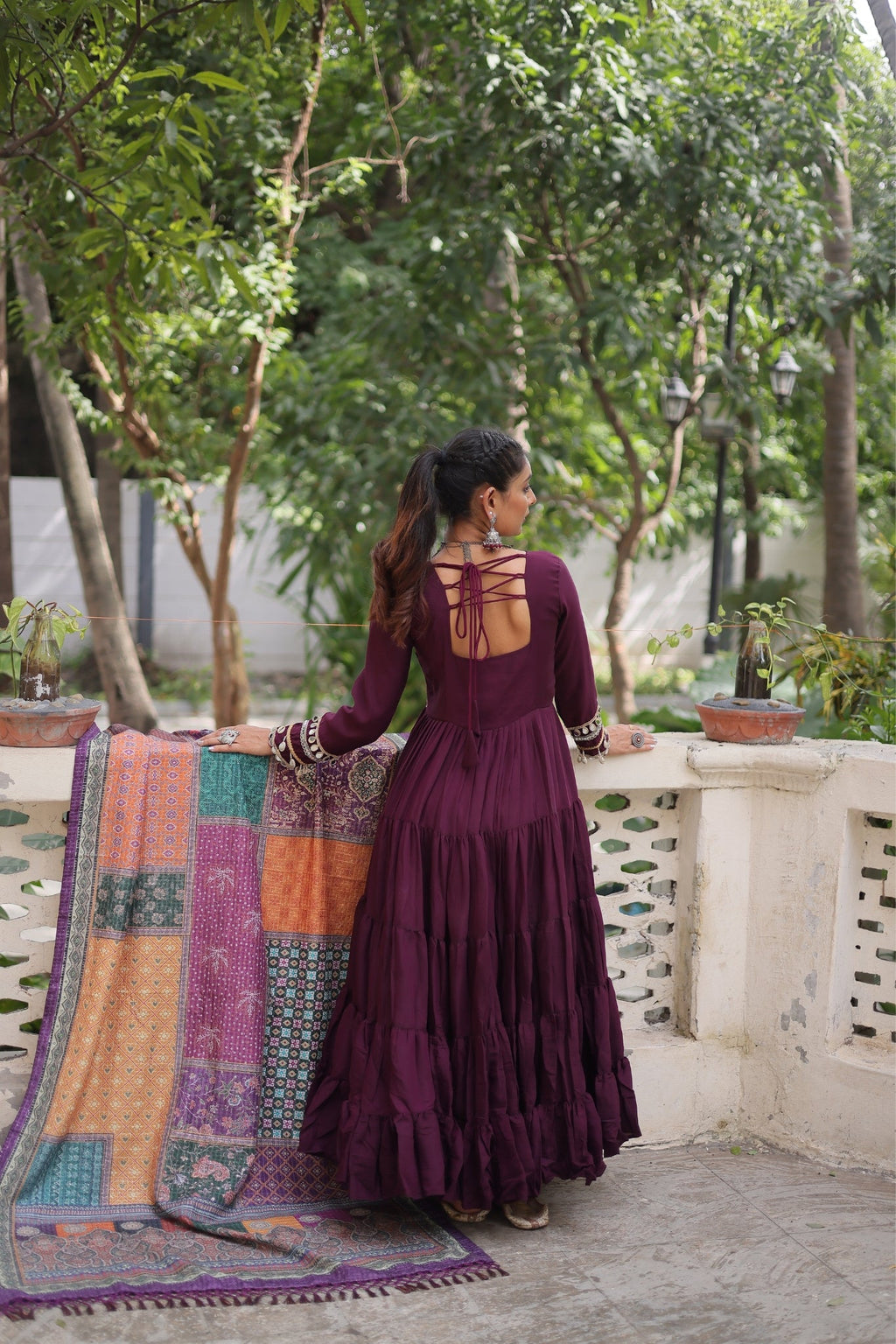 Beautiful Frill Stitching Designer Festival And Wedding Gown And Dupatta Set