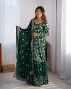 Stunning Chinon Silk with thread & Sequence work Sharara Suit Set
