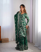 Stunning Chinon Silk with thread & Sequence work Sharara Suit Set
