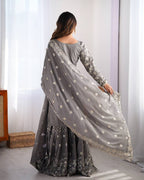 Stunning Chinon Silk with thread & Sequence work Sharara Suit Set
