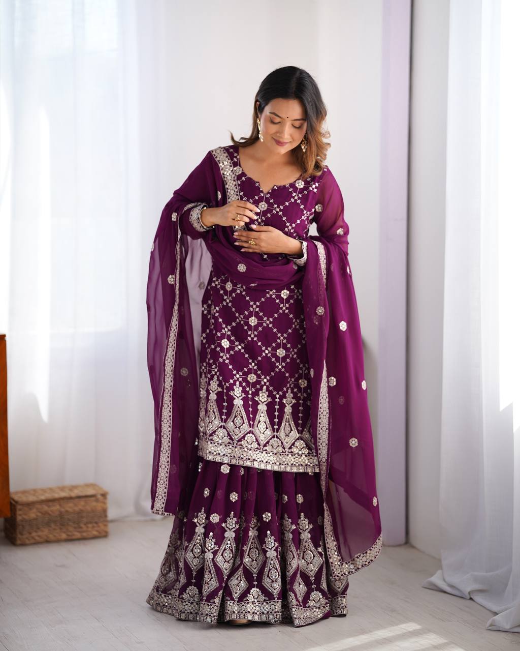 Stunning Faux Georgette thread with Sequence work Wedding Suit Set
