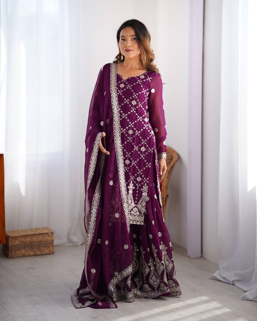 Stunning Faux Georgette thread with Sequence work Wedding Suit Set
