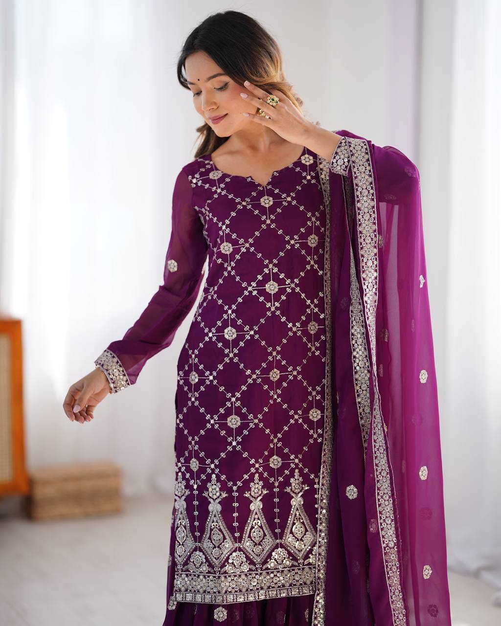 Stunning Faux Georgette thread with Sequence work Wedding Suit Set
