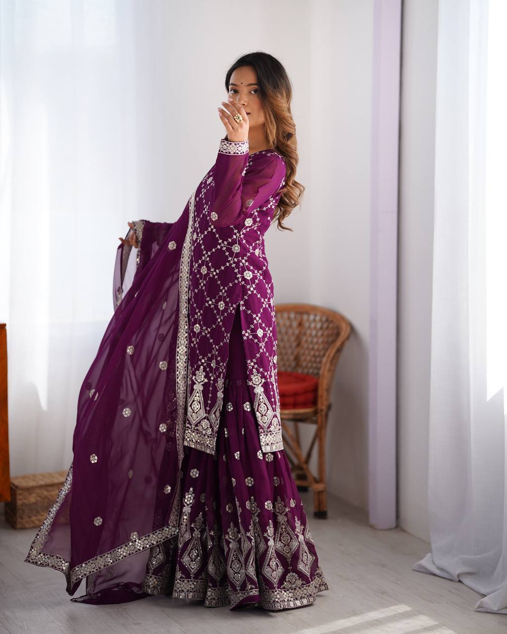 Stunning Faux Georgette thread with Sequence work Wedding Suit Set
