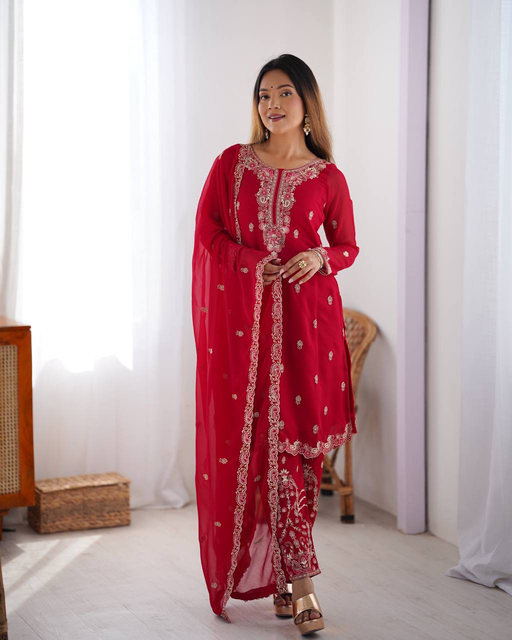 Stunning Faux Georgette thread with Sequence work Wedding Suit Set

