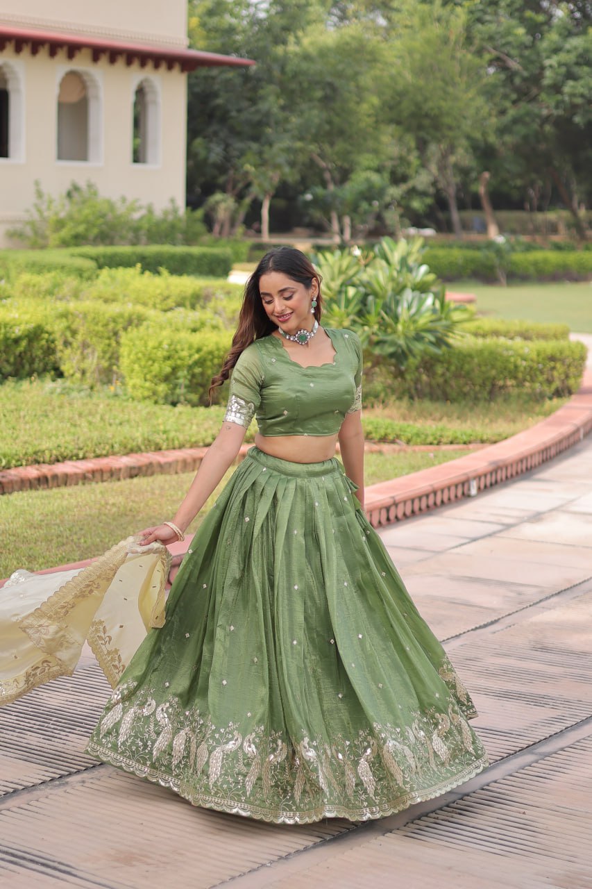 Stunning Gold Embroidered Lehenga Set with Dupatta For Women