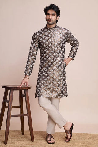 Traditional Beige Color Silk Kurta with Heavy Thread & Hand Work