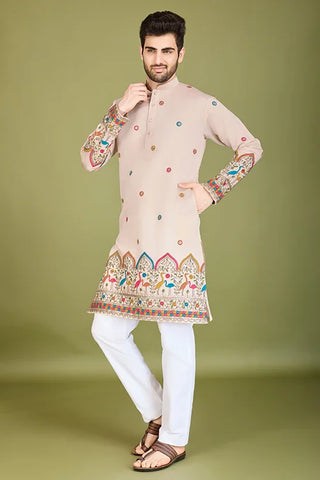 Designer Ivory Viscose Silk Men's Kurta Online