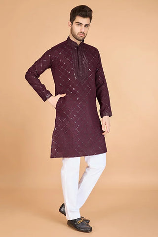 Maroon Stylish Sequence Embroidered Best Kurta for Men