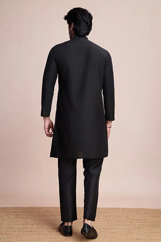 Black Silk Embroidered Work Designer Men's Wear Kurta