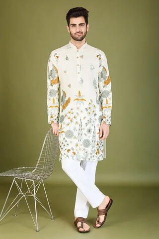 White Viscose Rayon Designer Kurta for Men