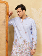 Stylish Blue Viscose Silk Embroidered Kurta Pant Set for Men
