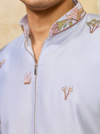 Stylish Blue Viscose Silk Embroidered Kurta Pant Set for Men
