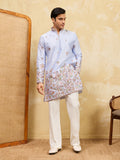 Stylish Blue Viscose Silk Embroidered Kurta Pant Set for Men
