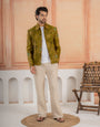 Stylish Green Khadi Silk Mirror Detailing Bomber Jacket and Bottom