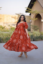 Stylish Printed Cotton Puff Sleeves & Fancy Neck Kurti For Women
