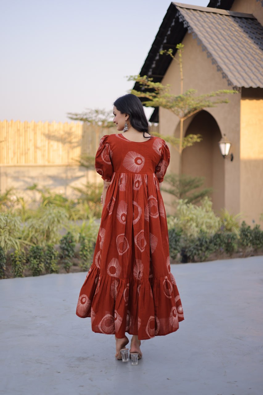 Stylish Printed Cotton Puff Sleeves & Fancy Neck Kurti For Women
