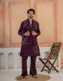 Stylish Purple Real Mirror Embroidered V-Neck Kurta Jacket Pant Set