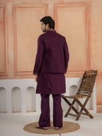 Stylish Purple Real Mirror Embroidered V-Neck Kurta Jacket Pant Set

