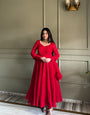 Stylish Red Fox Georgette Lucknowi Anarkali Set For Festival