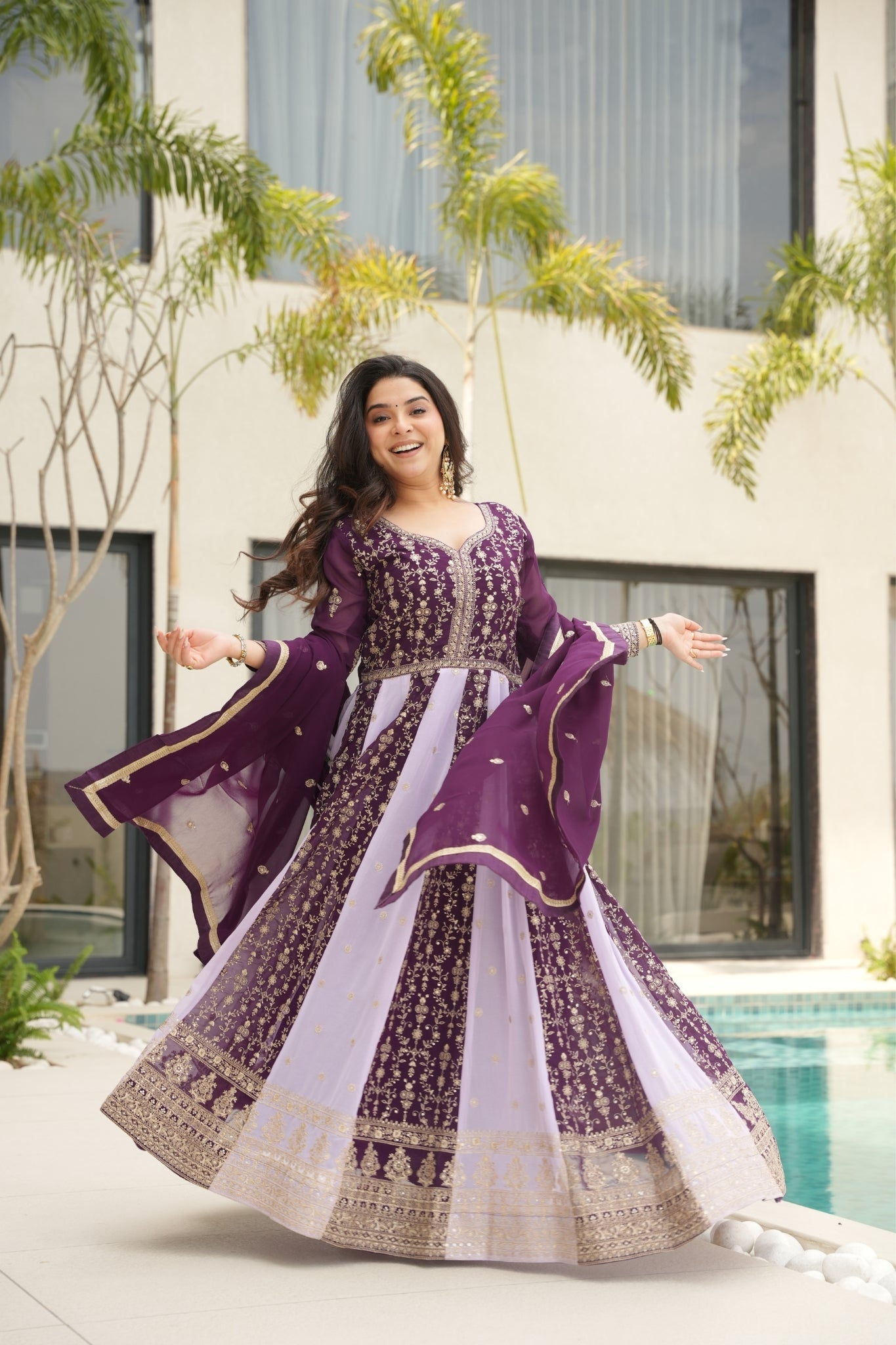 Stylish Sequins Embroidered Wedding Designer Gown